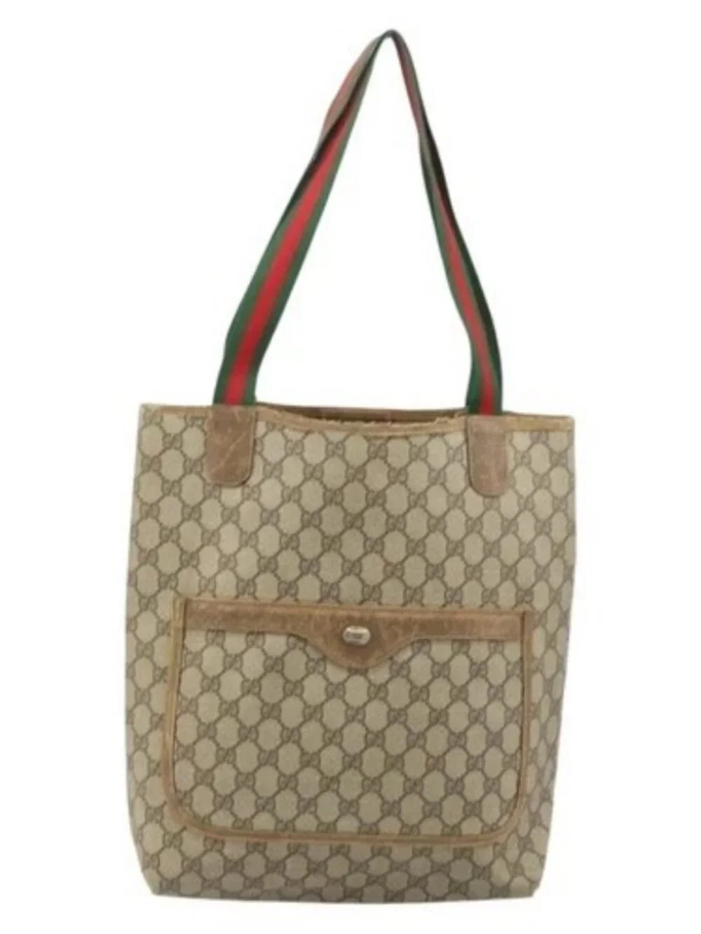 GUCCI GG Supreme Web Sherry Line Tote Bag PVC Beige 39 02 003 Auth BAZ015